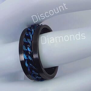 SPINNER Titanium Polished Black Ring - Blue Chain